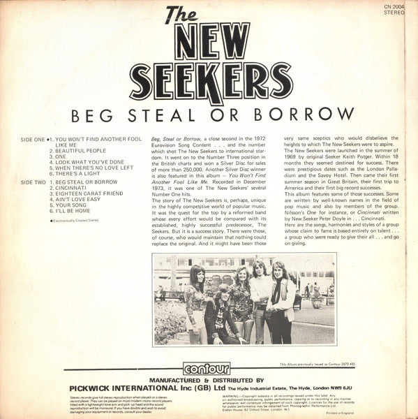 The New Seekers : Beg Steal Or Borrow (LP, Album, Comp, RE, RM, Whi)
