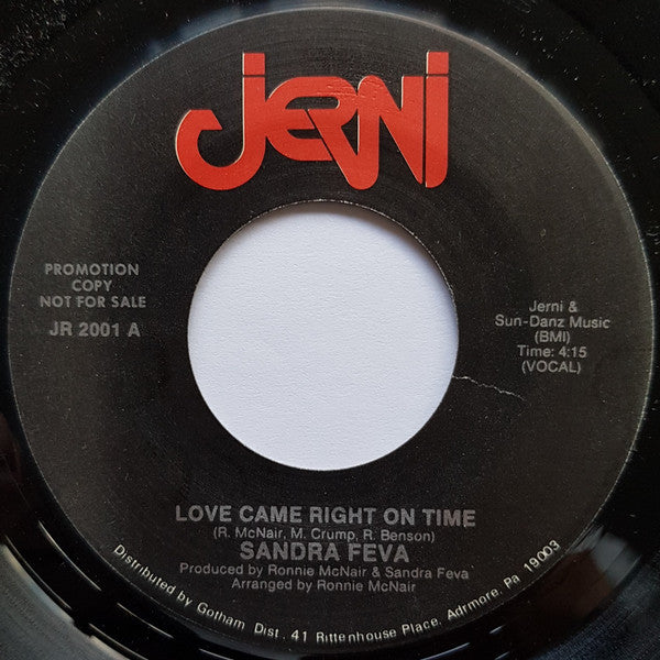 Sandra Feva : Love Came Right On Time (7", Promo)