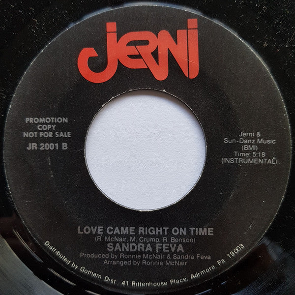 Sandra Feva : Love Came Right On Time (7", Promo)