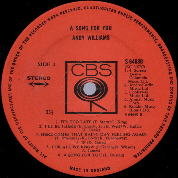 Andy Williams : A Song For You (LP, Album)