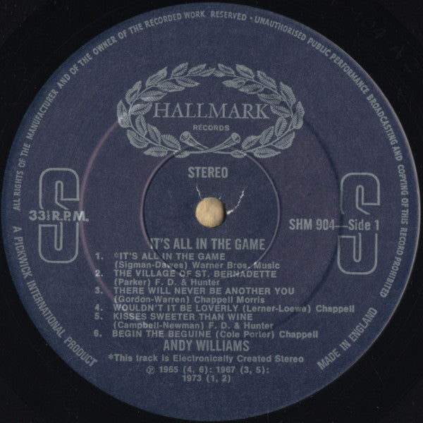 Andy Williams : It's All In The Game (LP, Comp)