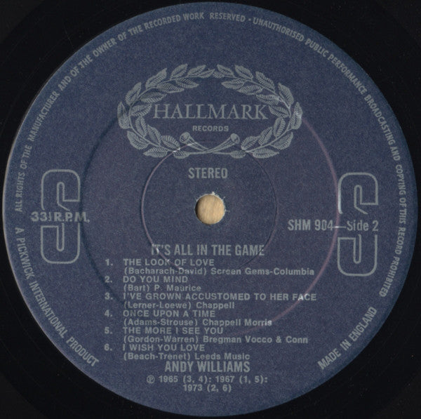 Andy Williams : It's All In The Game (LP, Comp)
