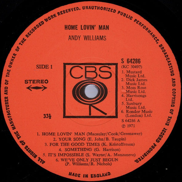 Andy Williams : Home Lovin' Man (LP, Album)