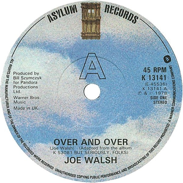 Joe Walsh : Over And Over (7", Single, Sol)