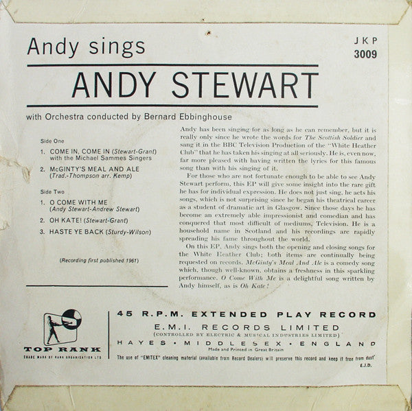 Andy Stewart : Andy Sings (7", EP, Mono)