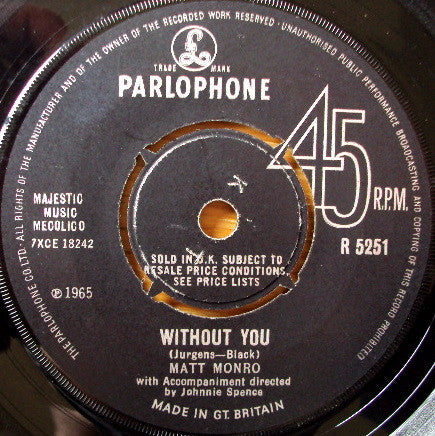 Matt Monro : Without You (7")