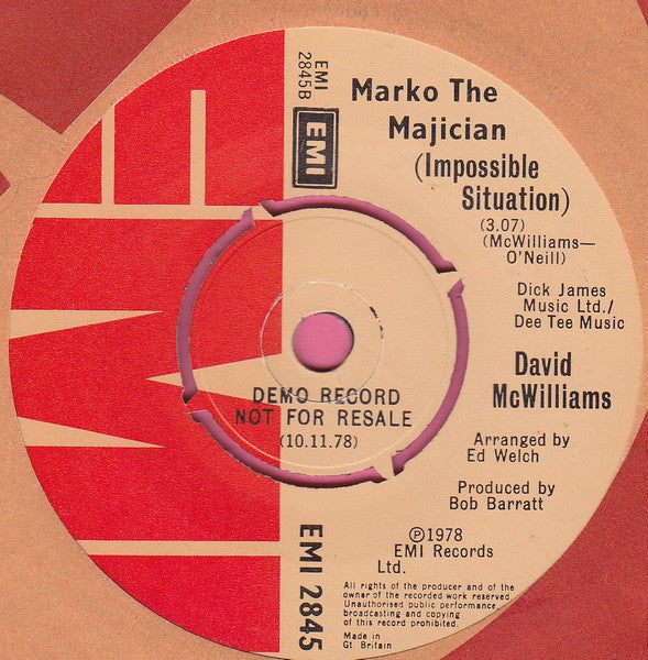 David McWilliams : Don't Do It For Love (7", Promo)
