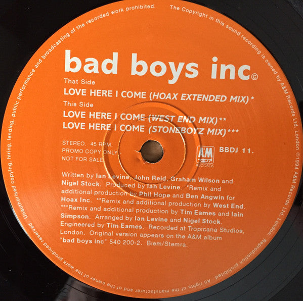 Bad Boys Inc. : Love Here I Come (12", Promo)
