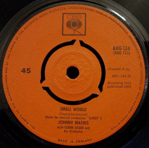 Johnny Mathis : Everything's Coming Up Roses / Small World (7")