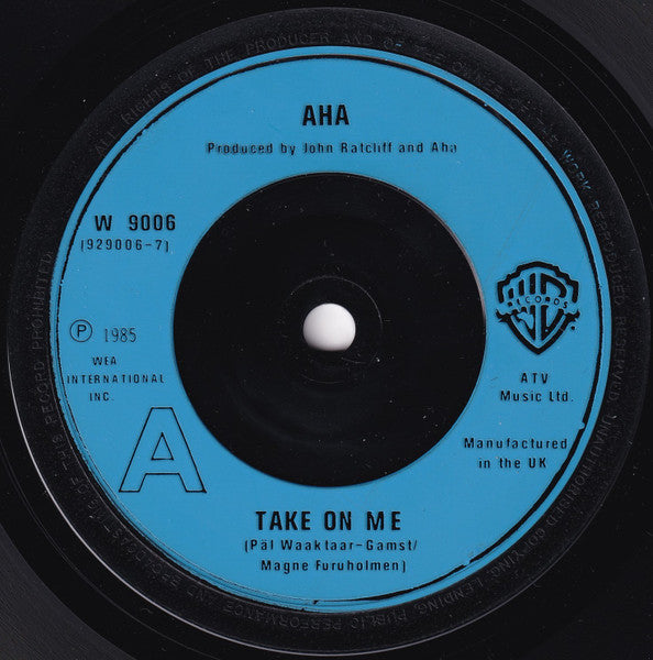 a-ha : Take On Me (7", Single, Blu)