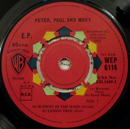 Peter, Paul & Mary : Peter, Paul And Mary (7", EP, Mono)