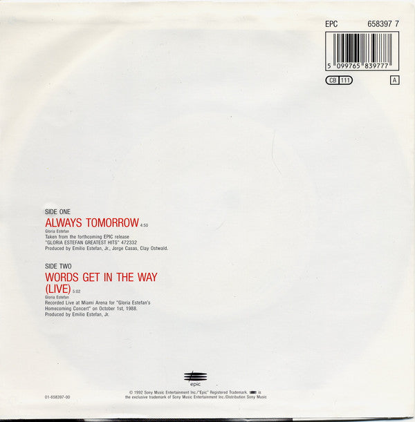 Gloria Estefan : Always Tomorrow (7", Single, Lar)