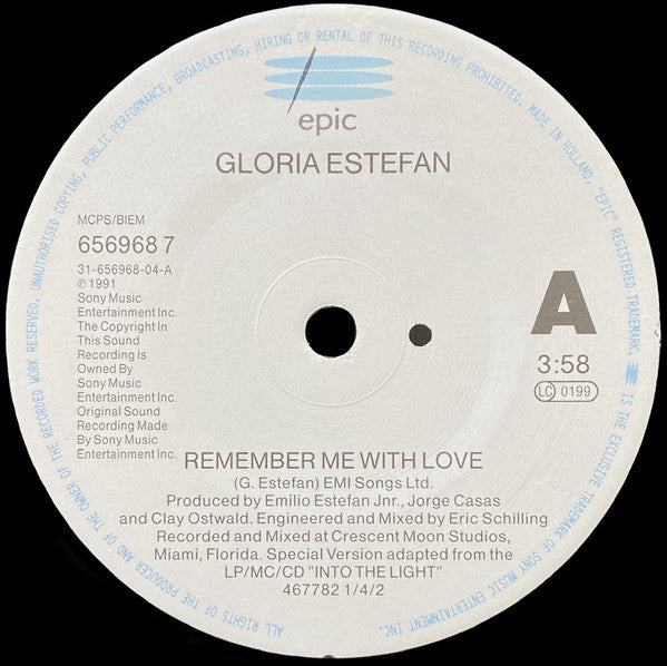 Gloria Estefan : Remember Me With Love (7", Single)