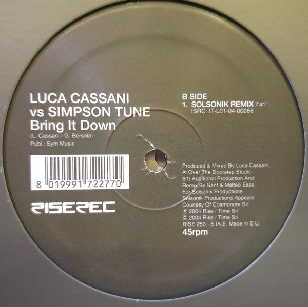 Luca Cassani Vs Simpson Tune : Bring It Down  (12")