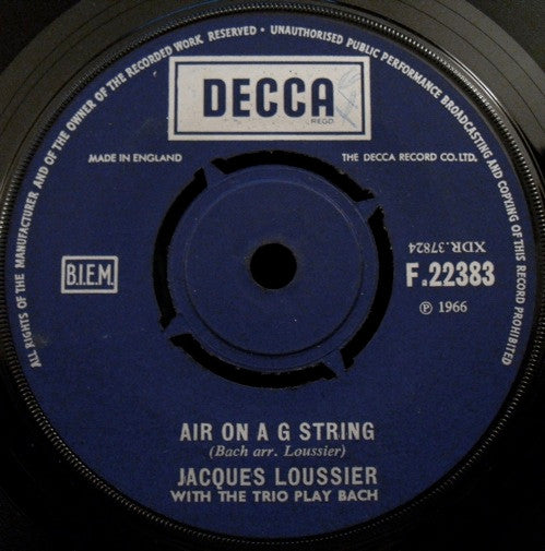 Jacques Loussier Trio : Air On A G String (7", RP)