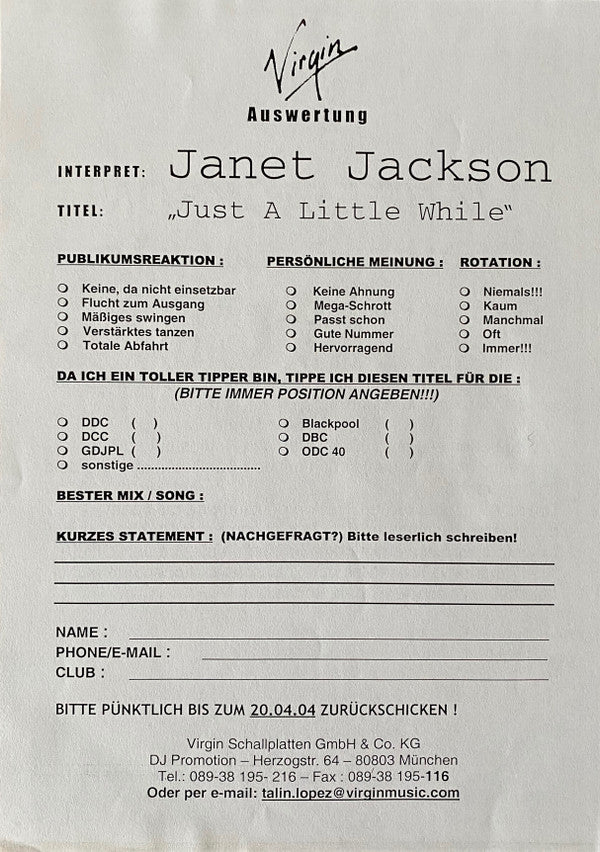 Janet Jackson : Just A Little While (The Remixes) (12", Promo)