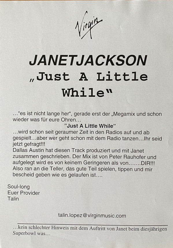 Janet Jackson : Just A Little While (The Remixes) (12", Promo)