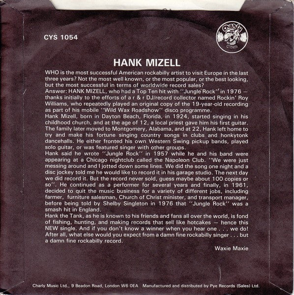 Hank Mizell : Burning Eyes  /  I Can't Help It (7", Single)