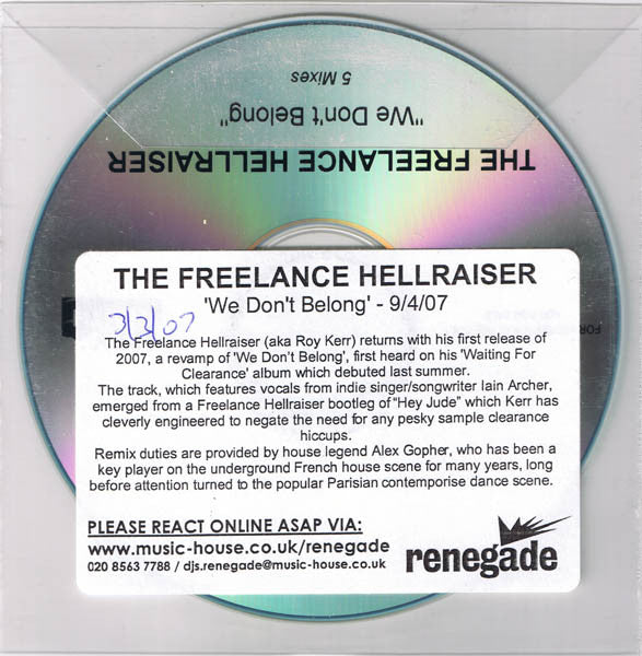 Freelance Hellraiser : We Don't Belong (CDr, Single, Promo)
