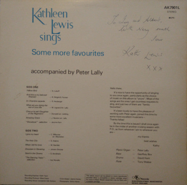 Kathleen Lewis : Sings Some More Favourites (LP, Album)