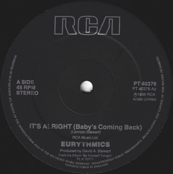 Eurythmics : It's Alright (Baby's Coming Back) (12")