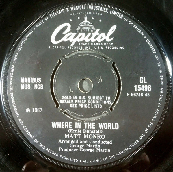 Matt Monro : Where In The World (7", Pus)