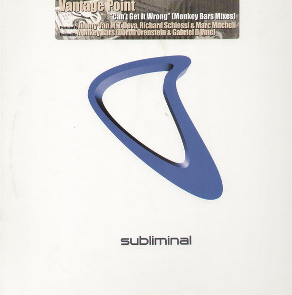 Vantage Point : Can't Get It Wrong (Monkey Bars Mixes) (12")