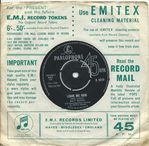 Matt Monro : The Girl I Love (7", Single)