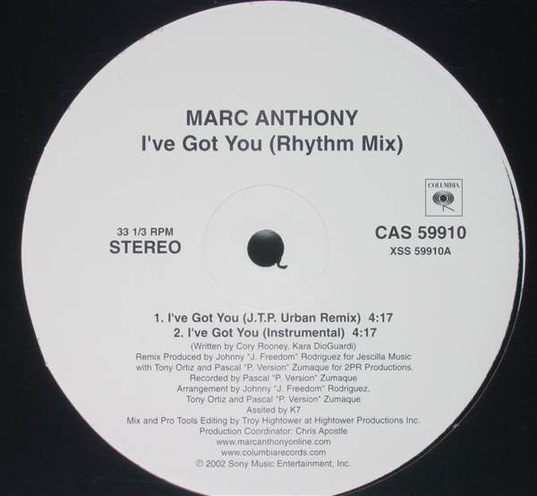 Marc Anthony : I've Got You (Rhythm Mix) (12")