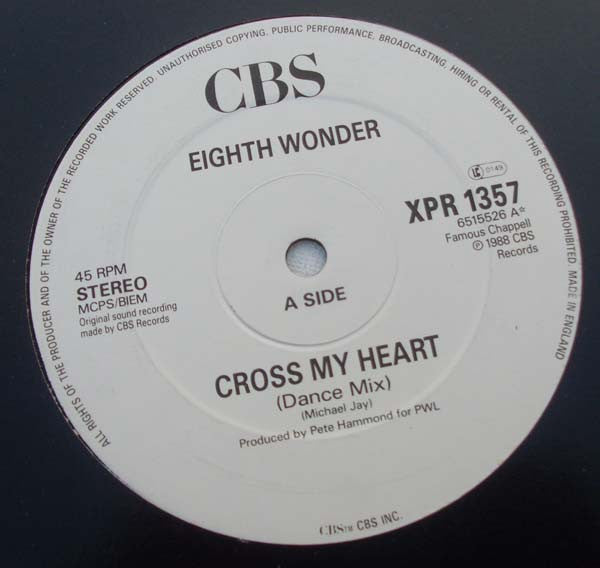 Eighth Wonder : Cross My Heart (Dance Mix) (12", Promo)