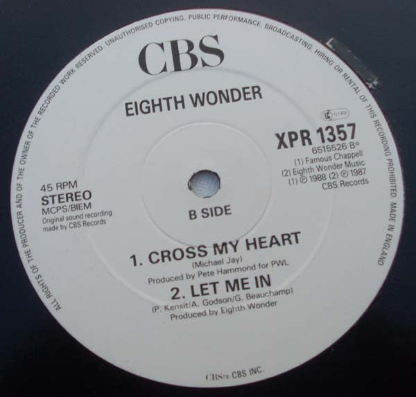 Eighth Wonder : Cross My Heart (Dance Mix) (12", Promo)