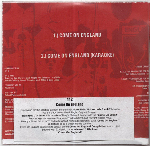4-4-2 Featuring TalkSport Presenters : Come On England (CD, Single)