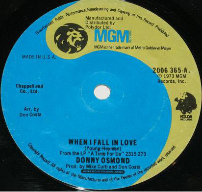 Donny Osmond : When I Fall In Love (7")