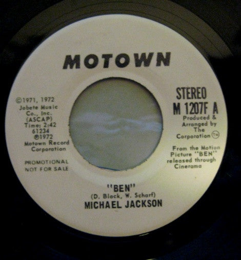 Michael Jackson : Ben (7", Single, Mono, Promo)