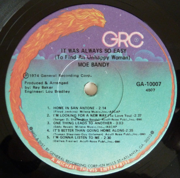 Moe Bandy : It Was Always So Easy (To Find An Unhappy Woman) (LP, Album, NAM)