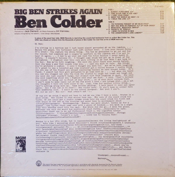 Ben Colder : Big Ben Strikes Again (LP, Album, Mono)
