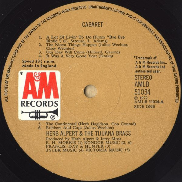 Herb Alpert & The Tijuana Brass : Cabaret (LP, Comp)