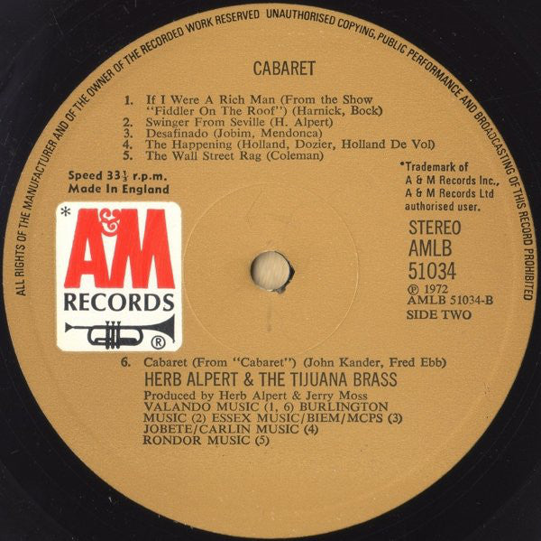Herb Alpert & The Tijuana Brass : Cabaret (LP, Comp)