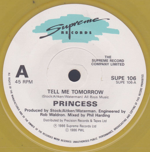 Princess : Tell Me Tomorrow (7", Single, Ltd, Yel)