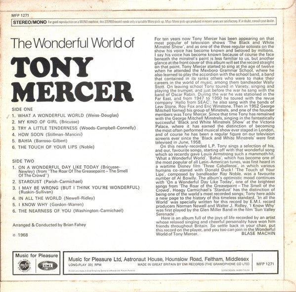 Tony Mercer : The Wonderful World Of Tony Mercer (LP, Album)