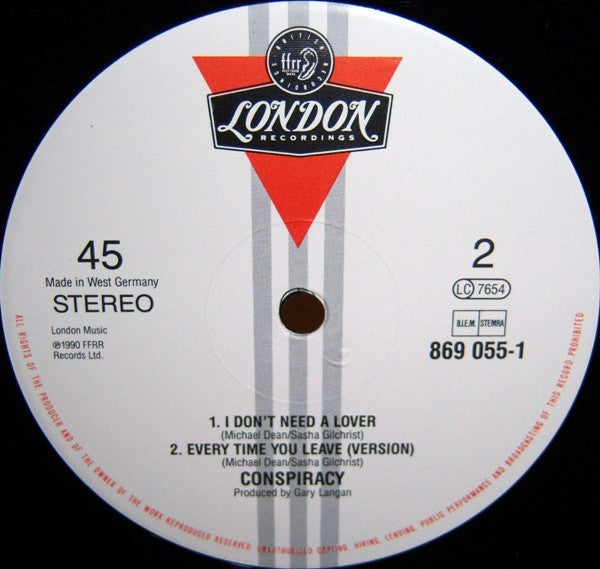 Conspiracy (19) : Everytime You Leave (12", Single)
