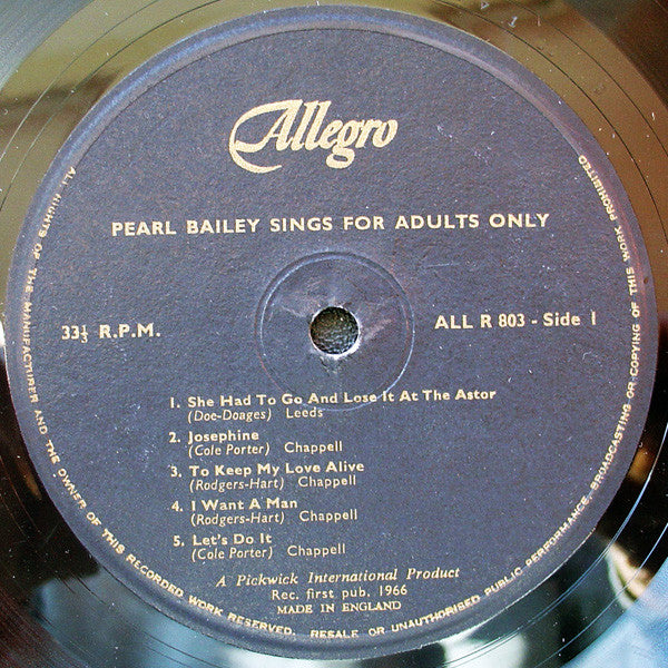 Pearl Bailey : Pearl Bailey Sings For Adults Only (LP)