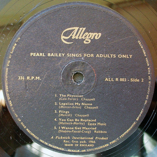 Pearl Bailey : Pearl Bailey Sings For Adults Only (LP)
