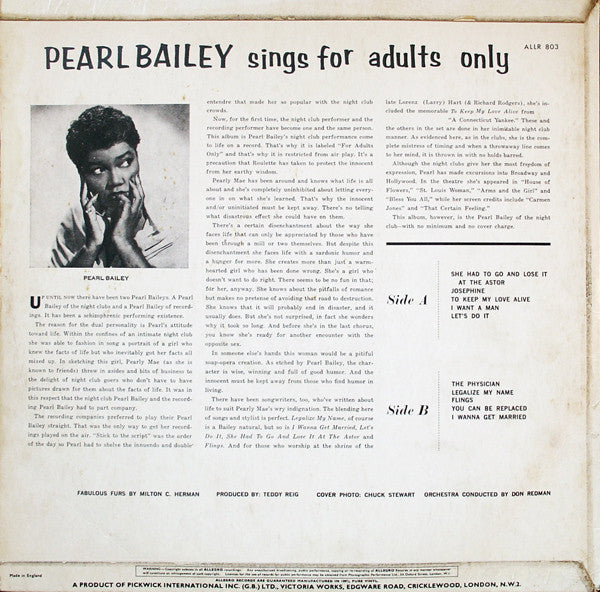 Pearl Bailey : Pearl Bailey Sings For Adults Only (LP)