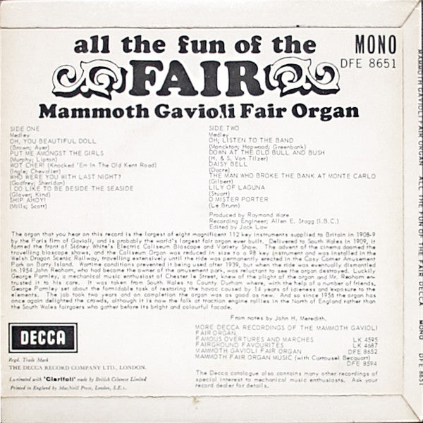 Mammoth Gavioli Fair Organ : All The Fun Of The Fair (7", EP, Mono)