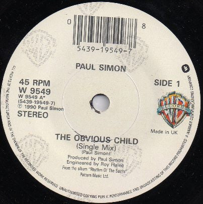 Paul Simon : The Obvious Child (7", Single)