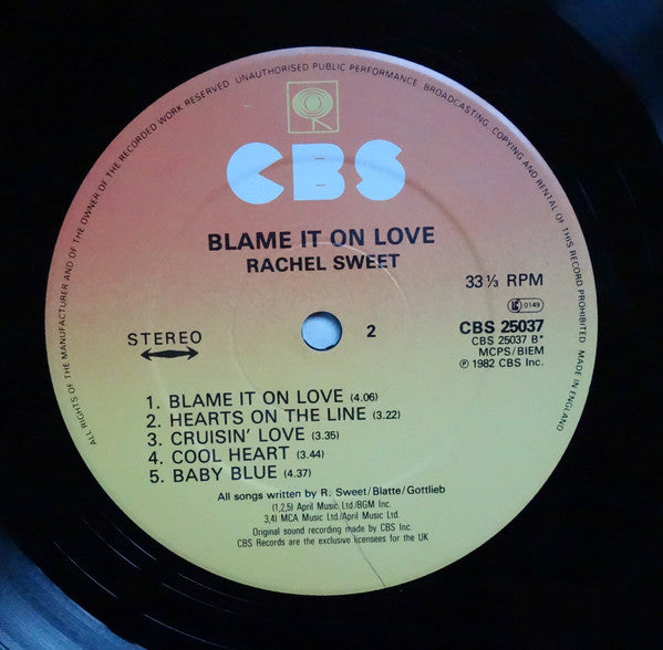 Rachel Sweet : Blame It On Love (LP, Album)
