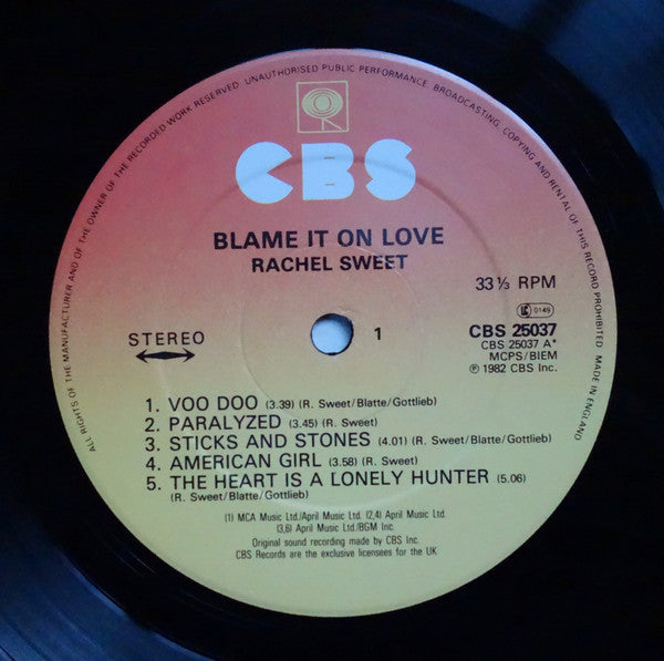 Rachel Sweet : Blame It On Love (LP, Album)