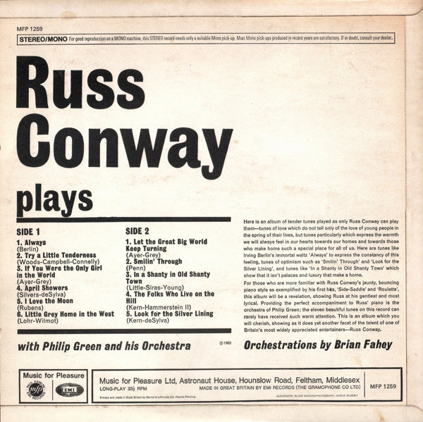Russ Conway : Plays (LP, Album)