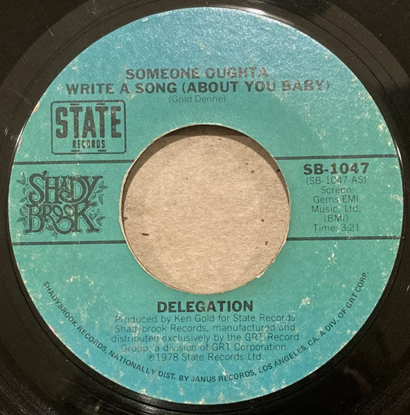 Delegation : Someone Oughta Write A Song (About You Baby) (7", Single, Styrene, Ter)